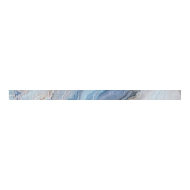 Blue Marble with Gold Black Pretty Decor Grosgrain Ribbon (Front)