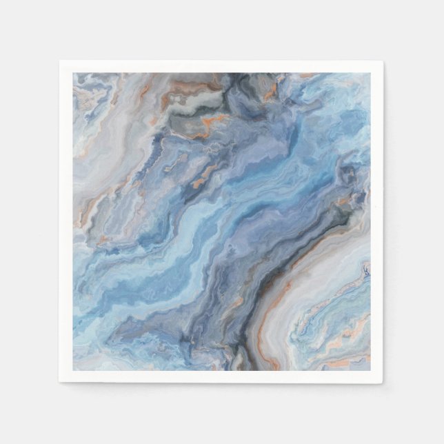 Blue Marble with Gold Black Pretty Decor Napkin (Front)