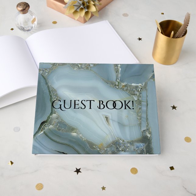 Blue Marble with Gold Vein Guest Book (Front Open)