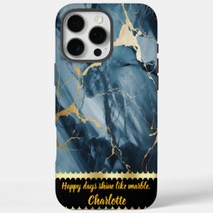 Blue marble with golden veins for iPhone 16 pro max case