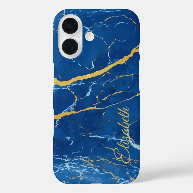 Blue Marble with Yellow Accents Custom Name Case-Mate iPhone Case (Back)