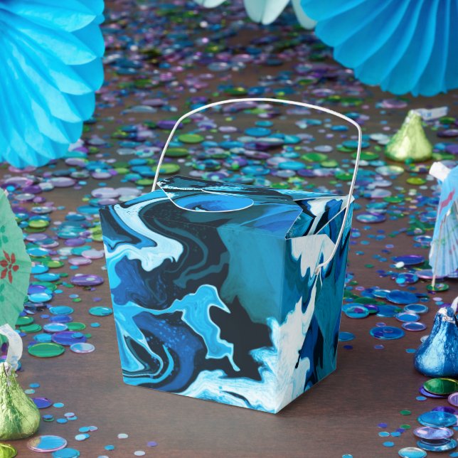 Blue Marbled Brushstrokes Handmade Art Custom  Favour Box (Party)