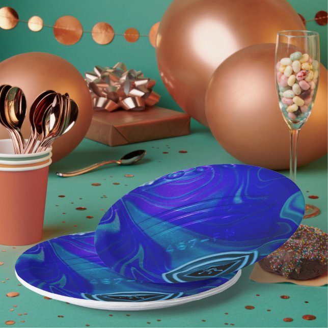 Blue Marbled Lawn Bowls, Paper Plates (Multi)