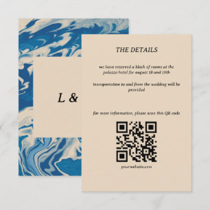 Blue Marbled Modern Coastal Wedding Details Card