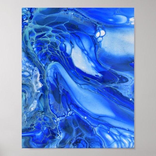 Blue Marbled Modern Fluid art Poster (Front)