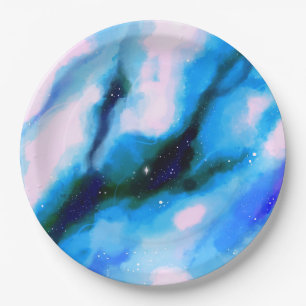 Blue Marbled Outer Space Abstract Background Paper Plate