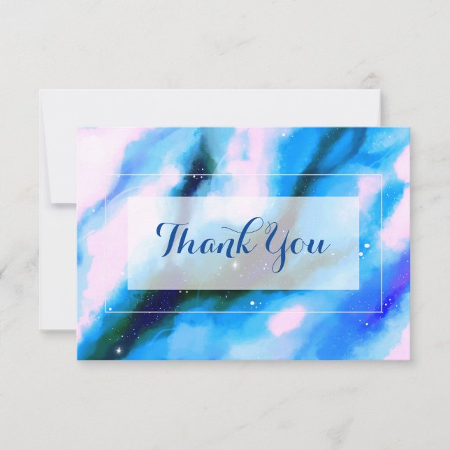 Blue Marbled Outer Space Abstract Party Thank You Invitation (Front)