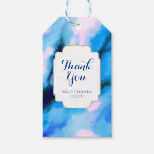 Blue Marbled Outer Space Abstract Wedding Thanks Gift Tags