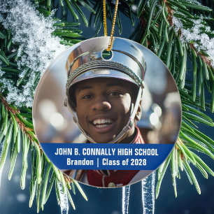 Blue Marching Band Photo Personalized Christmas Ceramic Tree Decoration