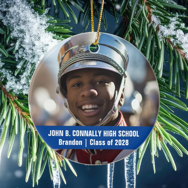 Blue Marching Band Photo Personalized Christmas Ceramic Tree Decoration (Creator Uploaded)