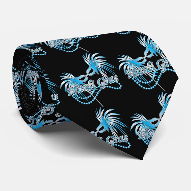 Blue Mardi Gras Mask Neck Tie (Rolled)