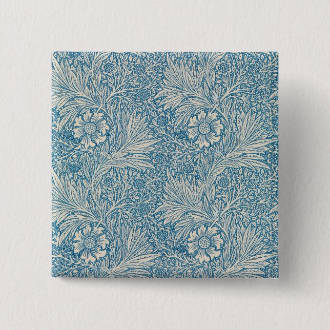 Blue Marigolds (by William Morris) 15 Cm Square Badge (Front)