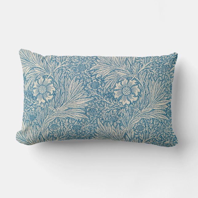 Blue Marigolds (by William Morris) Lumbar Cushion (Front)