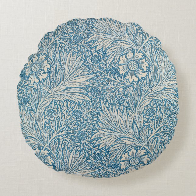 Blue Marigolds (by William Morris) Round Cushion (Front)