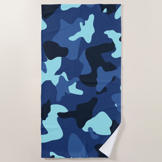 Blue marine army camo camouflage pattern beach towel (Front)