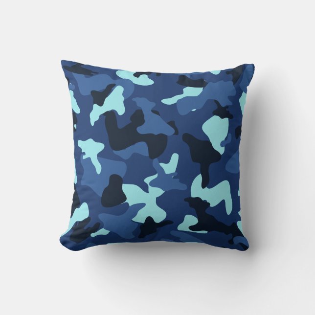 Blue marine army camo camouflage pattern cushion (Front)