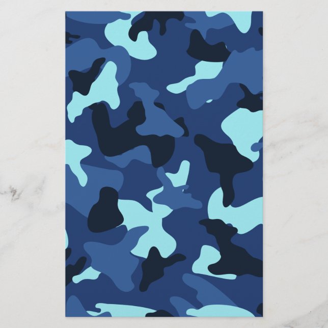 Blue marine army camo camouflage pattern stationery (Front)