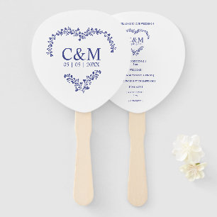 Blue Marine Branches Heart with Initials Hand Fan