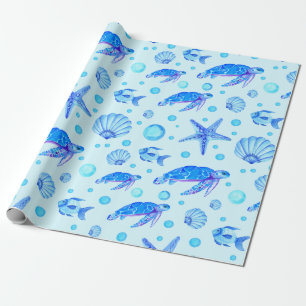 Blue Marine Life - Turtles, Fish and Seashells  Wrapping Paper