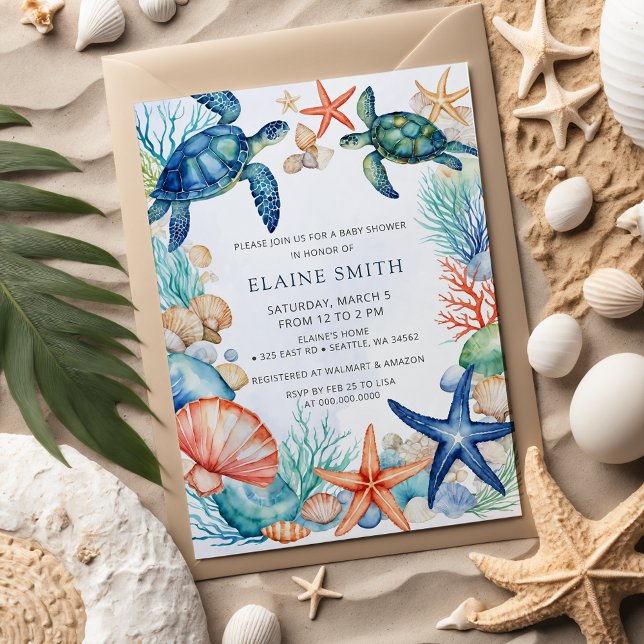 Blue Marine Seashells Ocean Sea Beach Baby Shower Invitation (Blue Marine Seashells Ocean Sea Beach Baby Shower Invitation)