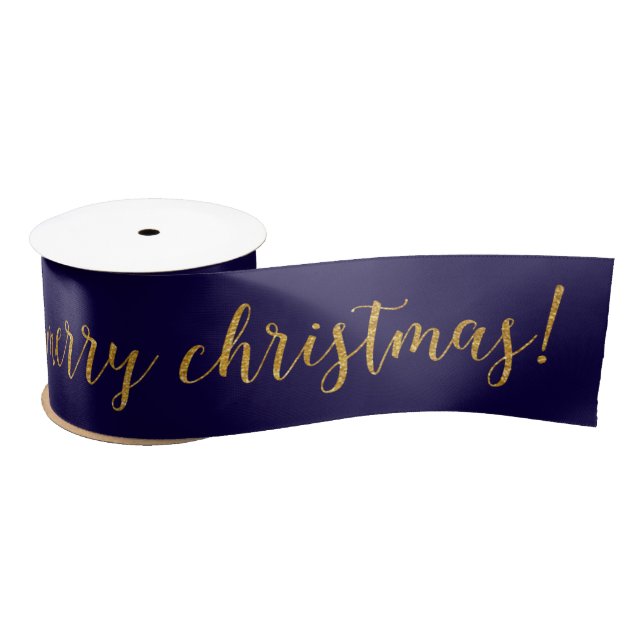 Blue Marine Yacht Golden Merry Christmas Satin Ribbon (Spool)