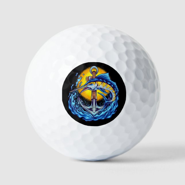 Blue Marlin, Anchor, Waves and Sun Golf Balls (Front)