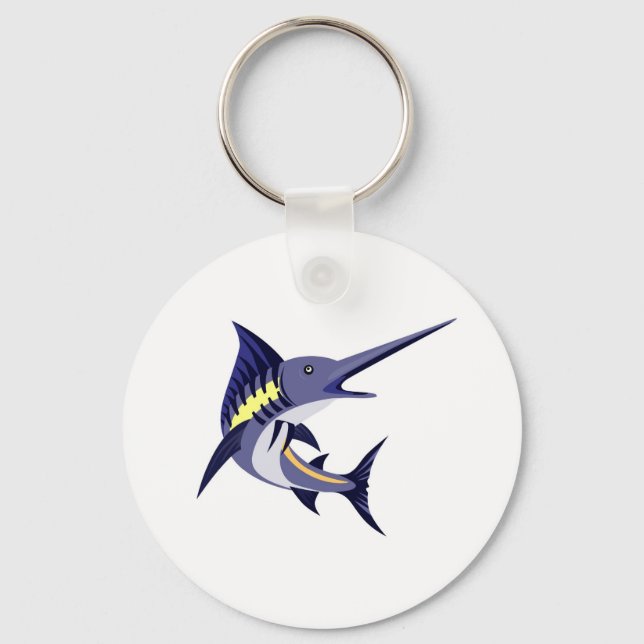 blue marlin art deco style key ring (Front)