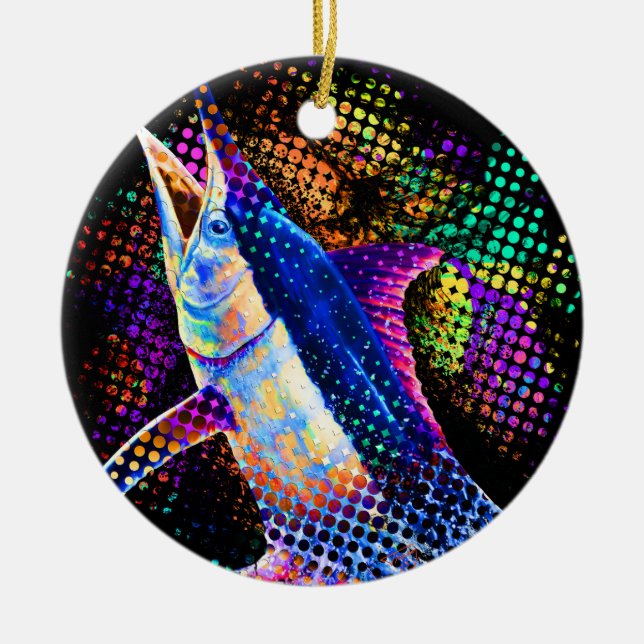 Blue Marlin Christmas Pop Ceramic Tree Decoration (Front)