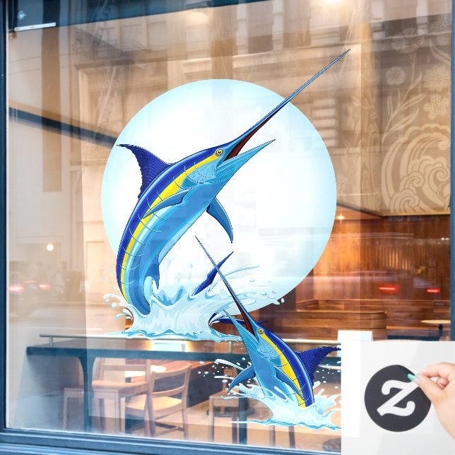 Blue Marlin Jumping out of Ocean (Cafe Window)
