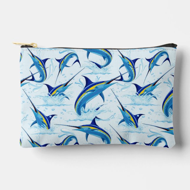 Blue Marlin Jumping out of Ocean Accessory Pouch (Front)