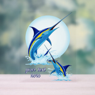 Blue Marlin Jumping out of Ocean Acrylic Sign