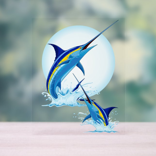 Blue Marlin Jumping out of Ocean Acrylic Sign (Neutral)