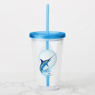 Blue Marlin Jumping out of Ocean Acrylic Tumbler