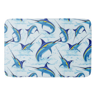 Blue Marlin Jumping out of Ocean Bath Mat