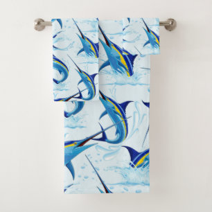 Blue Marlin Jumping out of Ocean Bath Towel Set