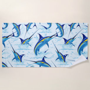 Blue Marlin Jumping out of Ocean Beach Towel
