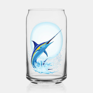 Blue Marlin Jumping out of Ocean Can Glass