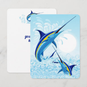 Blue Marlin Jumping out of Ocean Card