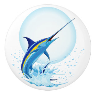 Blue Marlin Jumping out of Ocean Ceramic Knob