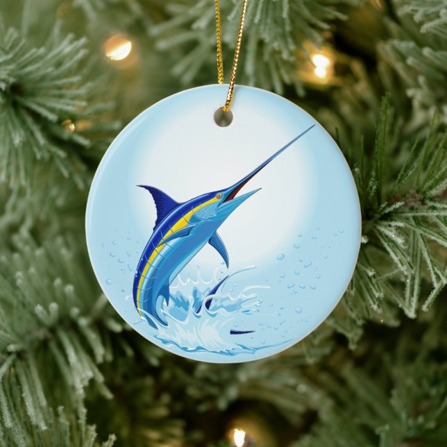 Blue Marlin Jumping out of Ocean Ceramic Tree Decoration (Tree)
