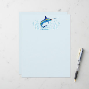 Blue Marlin Jumping out of Ocean Custom Letterhead
