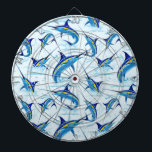Blue Marlin Jumping out of Ocean Dartboard<br><div class="desc">Realistic illustration of a beautiful Marlin Fish Ocean Animal jumping out of ocean. Vector Art copyright BluedarkArt TheChameleonArt.</div>