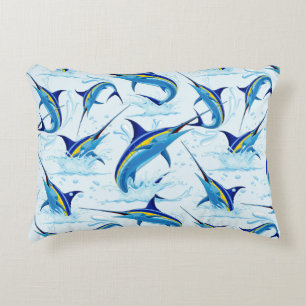 Blue Marlin Jumping out of Ocean Decorative Cushion