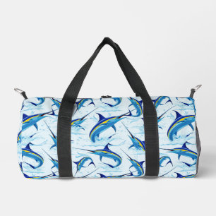 Blue Marlin Jumping out of Ocean Duffle Bag