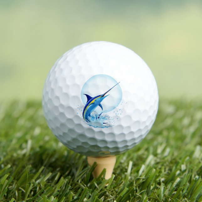 Blue Marlin Jumping out of Ocean Golf Balls (Insitu Tee)