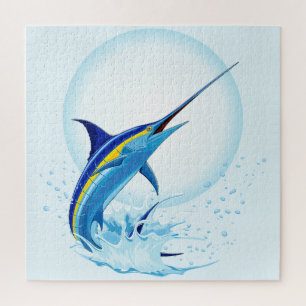 Blue Marlin Jumping out of Ocean Jigsaw Puzzle