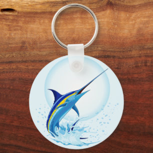 Blue Marlin Jumping out of Ocean Key Ring