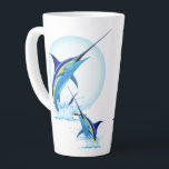 Blue Marlin Jumping out of Ocean Latte Mug<br><div class="desc">Realistic illustration of a beautiful Marlin Fish Ocean Animal jumping out of ocean. Vector Art copyright BluedarkArt TheChameleonArt.</div>