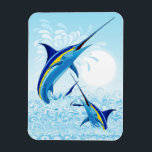 Blue Marlin Jumping out of Ocean Magnet<br><div class="desc">Realistic illustration of a beautiful Marlin Fish Ocean Animal jumping out of ocean. Vector Art copyright BluedarkArt TheChameleonArt.</div>