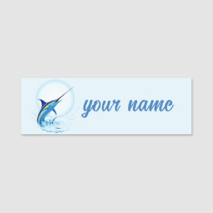 Blue Marlin Jumping out of Ocean Name Tag